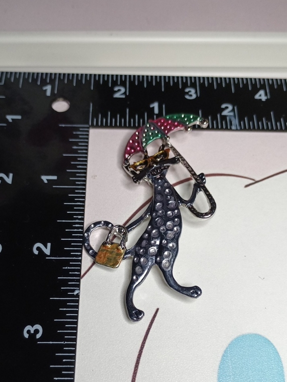 Black Cat Brooch/Pendant with Umbrella Handbag